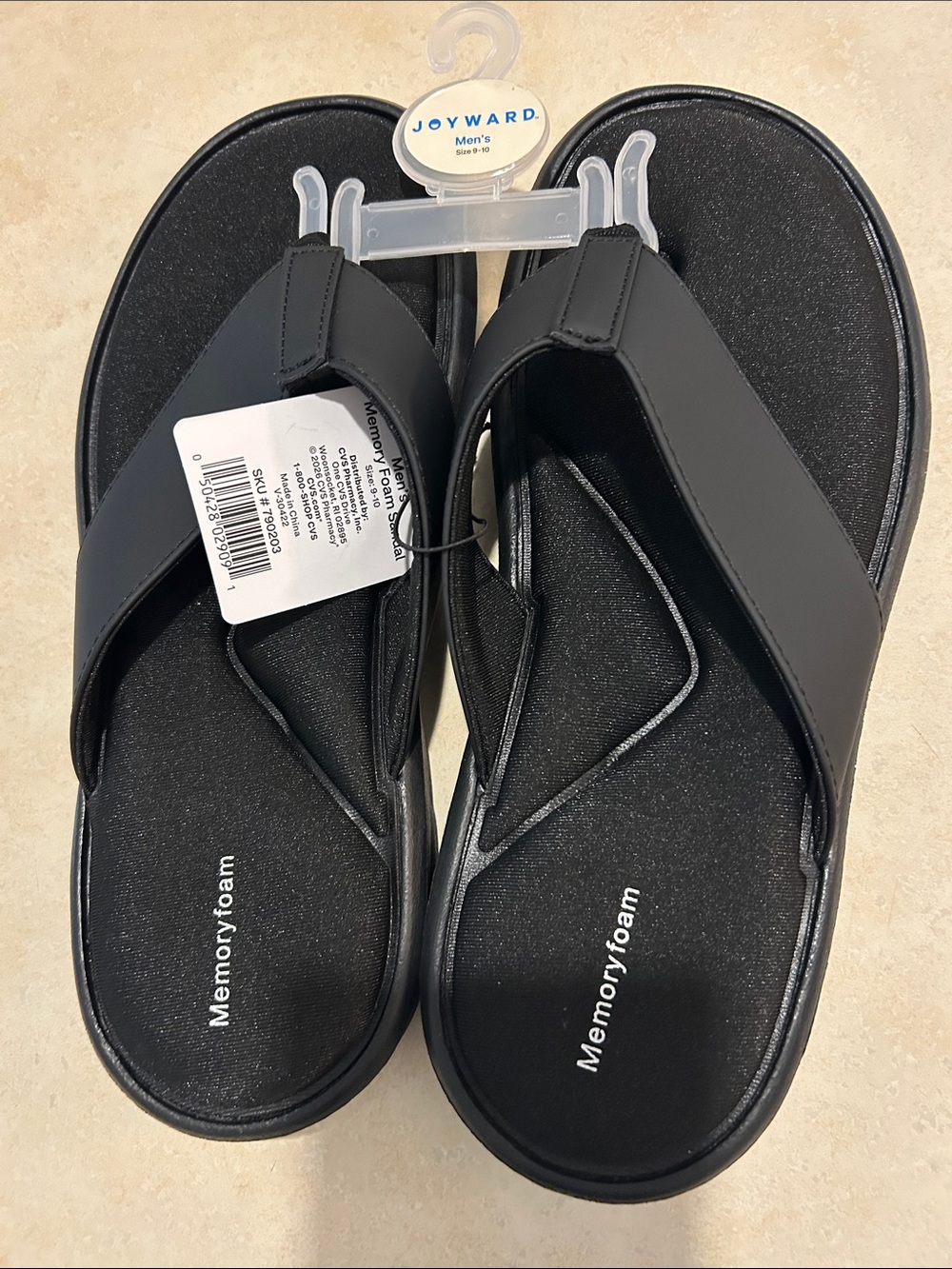 Men’s Black Memory Foam Thong Sandals